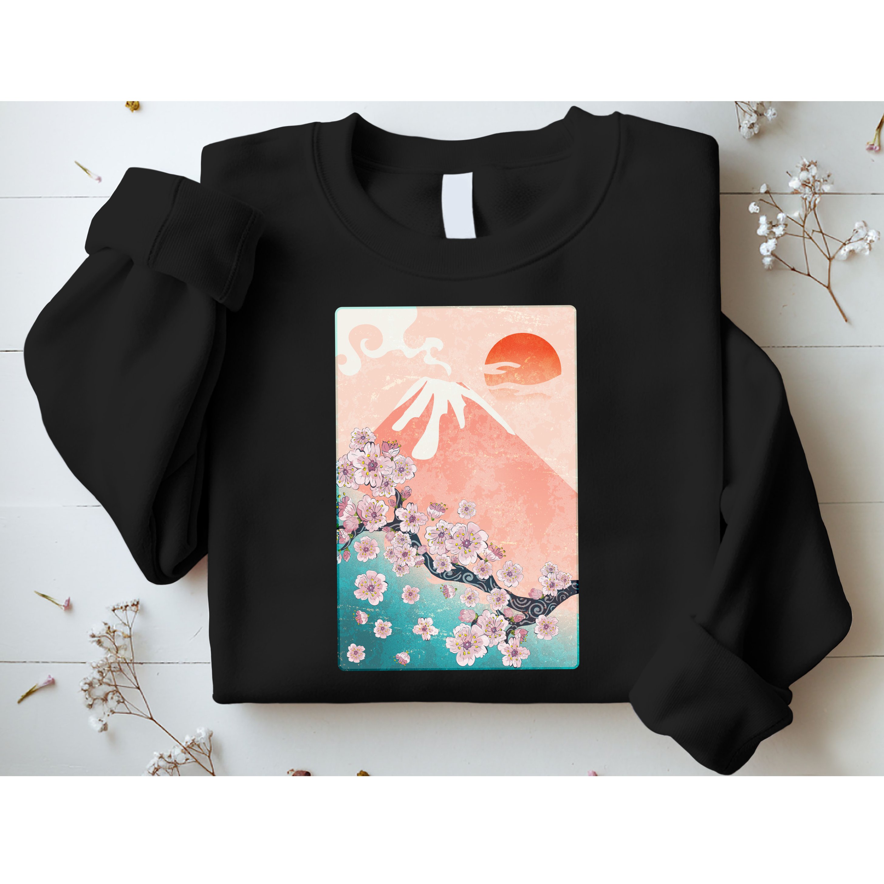 Vintage Japanese Cherry Blossoms with Mount Fuji Sweatshirt