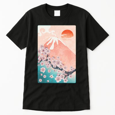 Vintage Japanese Cherry Blossoms with Mount Fuji Tall T-Shirt