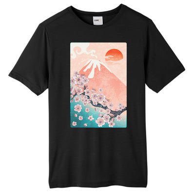 Vintage Japanese Cherry Blossoms with Mount Fuji Tall Fusion ChromaSoft Performance T-Shirt