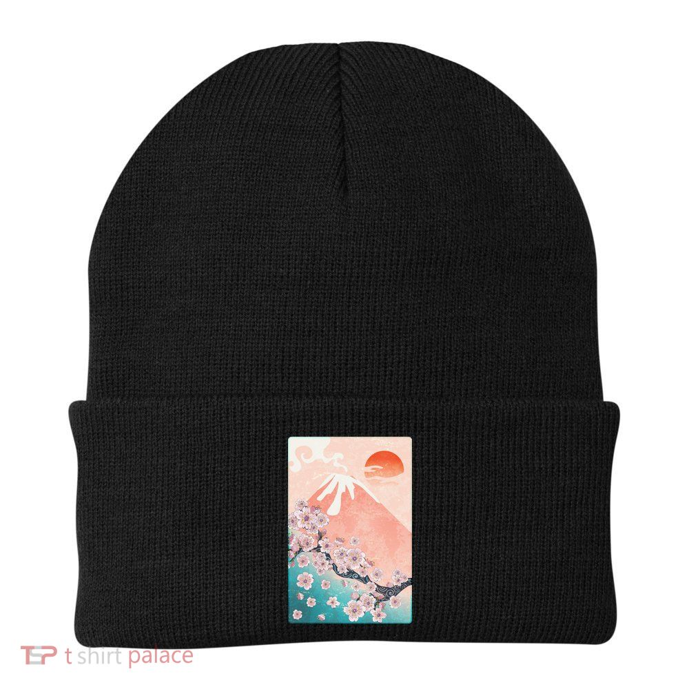 Vintage Japanese Cherry Blossoms with Mount Fuji Beanie
