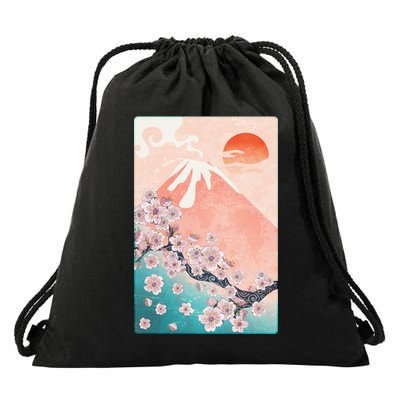 Vintage Japanese Cherry Blossoms with Mount Fuji Drawstring Bag