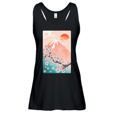 Vintage Japanese Cherry Blossoms with Mount Fuji Ladies Essential Flowy Tank