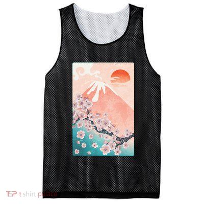 Vintage Japanese Cherry Blossoms with Mount Fuji Mesh Reversible Basketball Jersey Tank