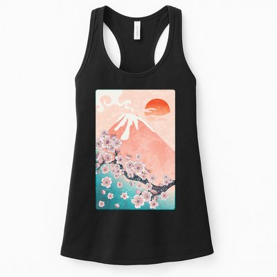 Vintage Japanese Cherry Blossoms with Mount Fuji Womens Tank Top