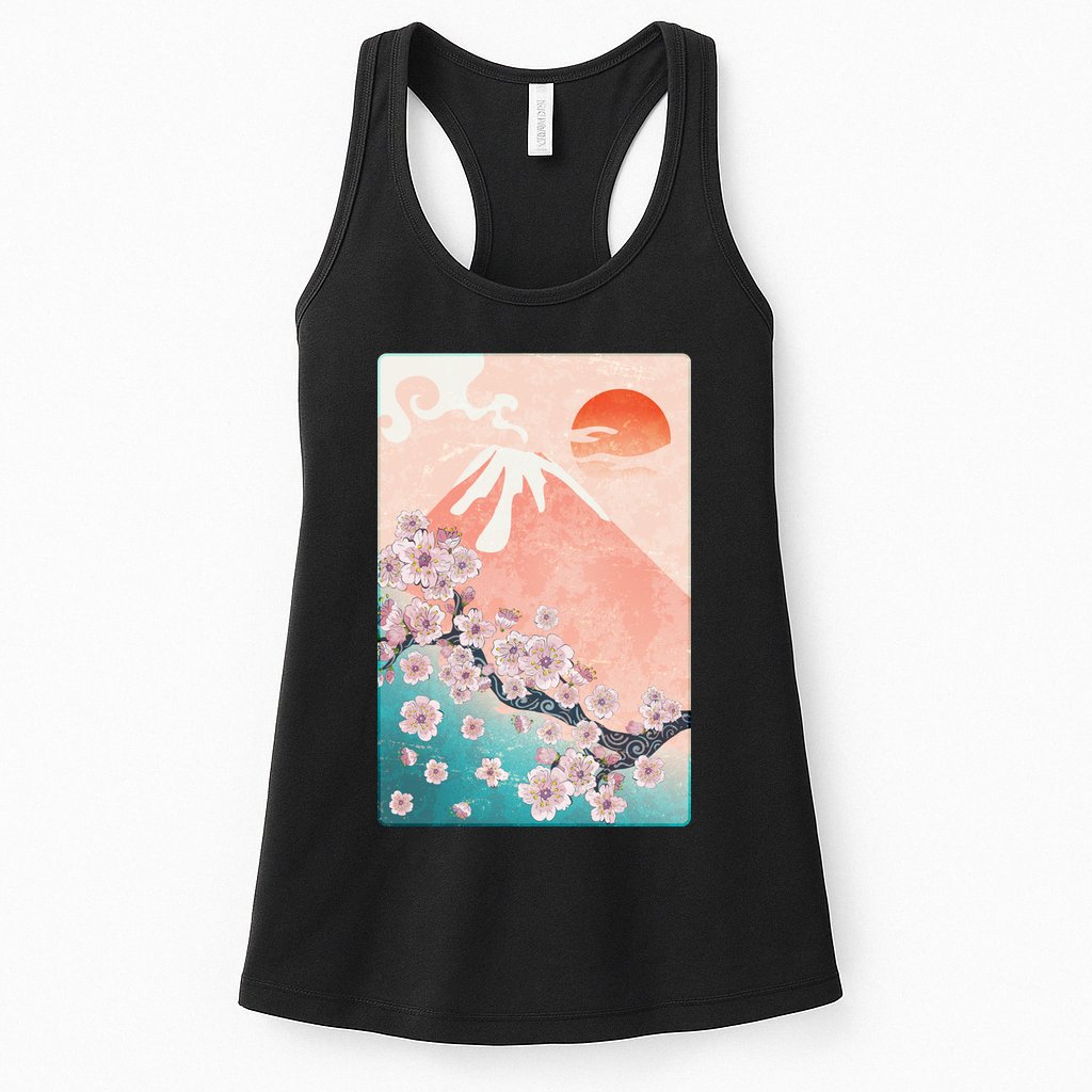 Vintage Japanese Cherry Blossoms with Mount Fuji Womens Tank Top