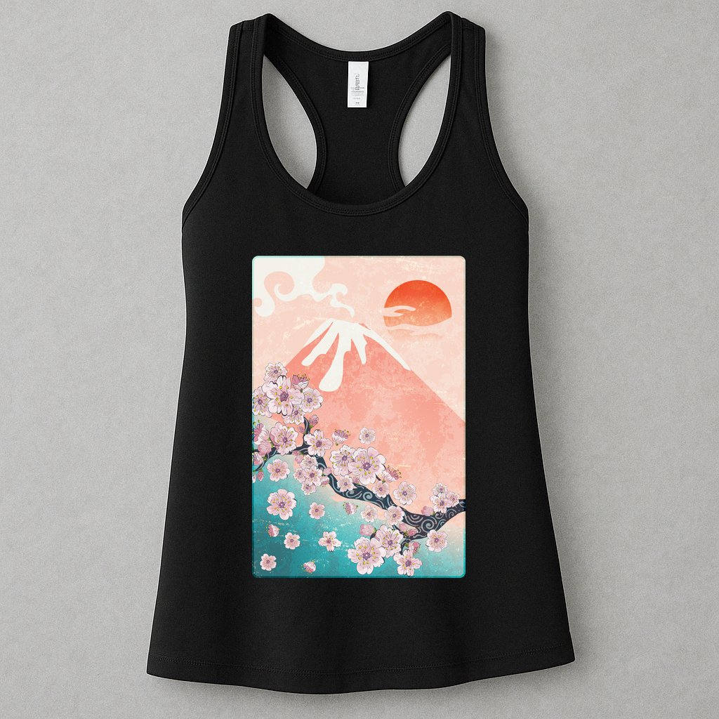 Vintage Japanese Cherry Blossoms with Mount Fuji Womens Tank Top