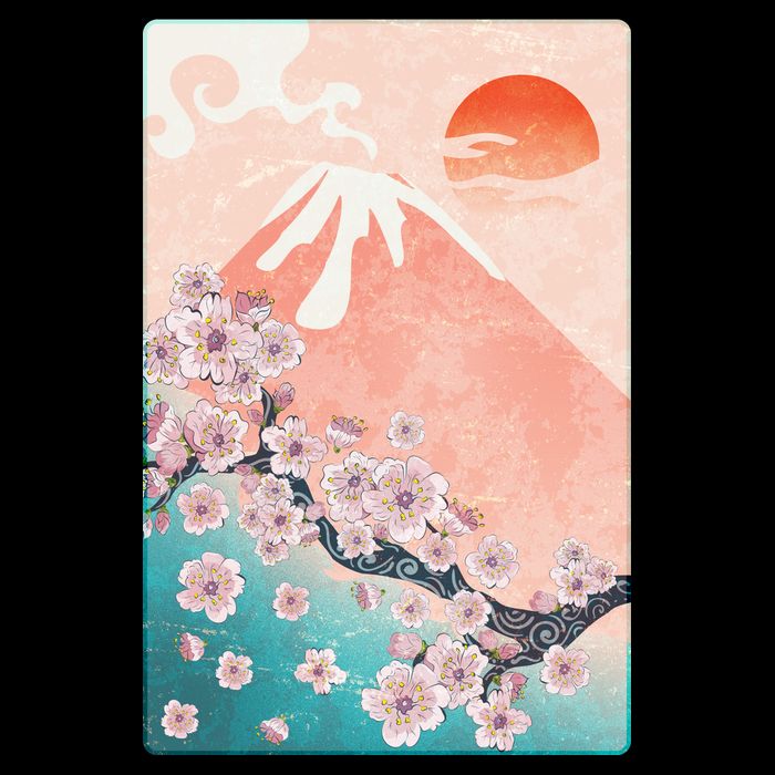 Vintage Japanese Cherry Blossoms with Mount Fuji Womens Tank Top