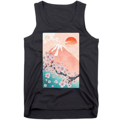 Vintage Japanese Cherry Blossoms with Mount Fuji Tank Top