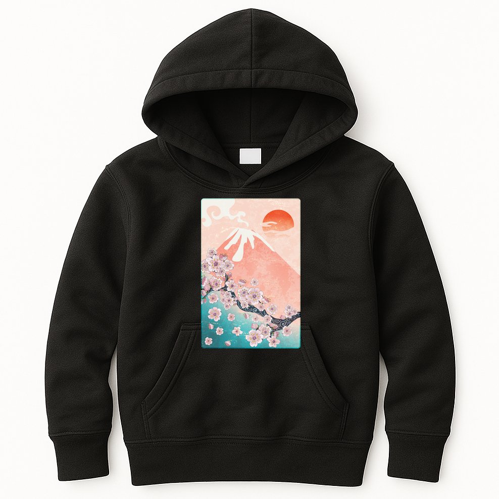 Vintage Japanese Cherry Blossoms with Mount Fuji Kids Hoodie