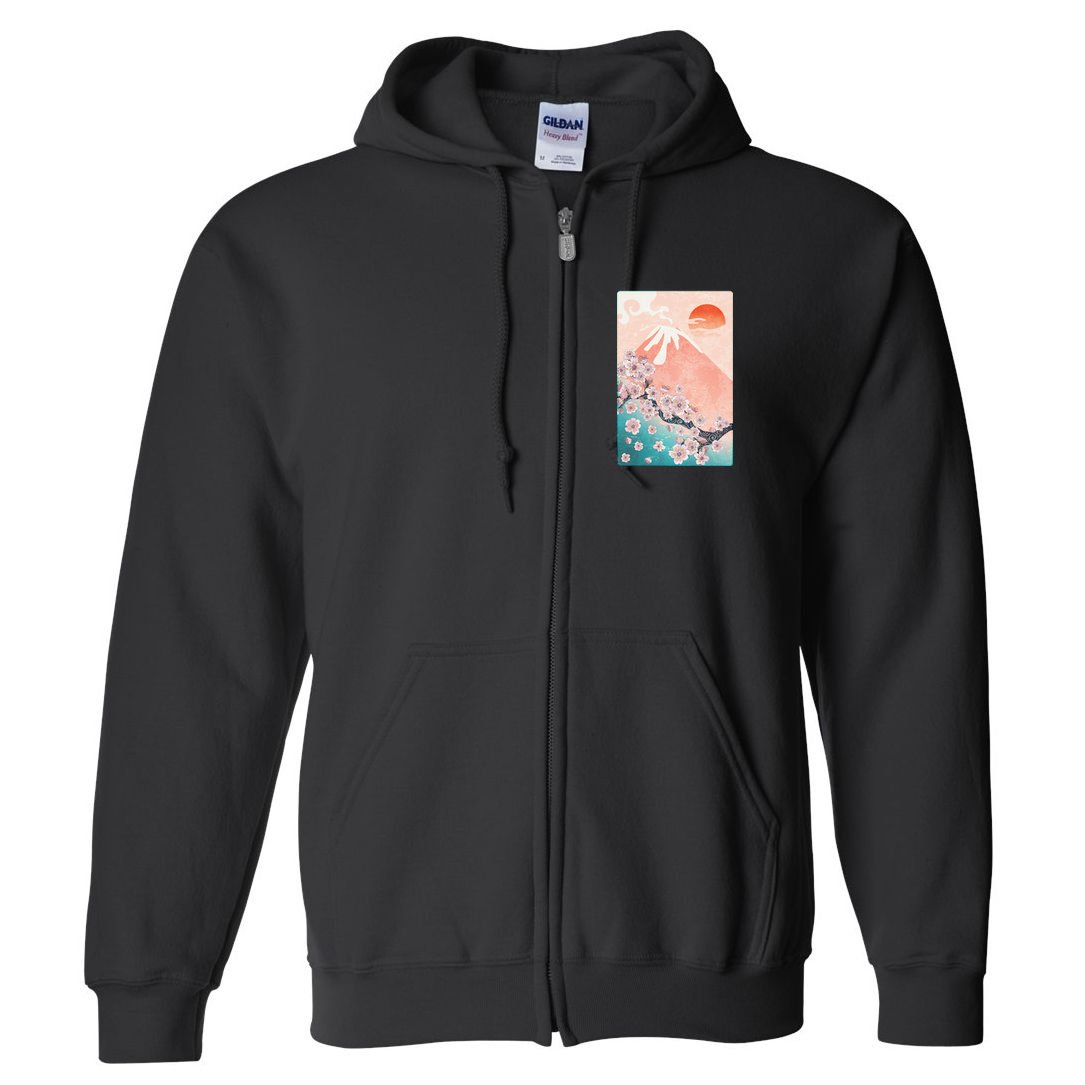 Vintage Japanese Cherry Blossoms with Mount Fuji Full Zip Hoodie