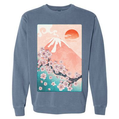 Vintage Japanese Cherry Blossoms with Mount Fuji Garment-Dyed Sweatshirt