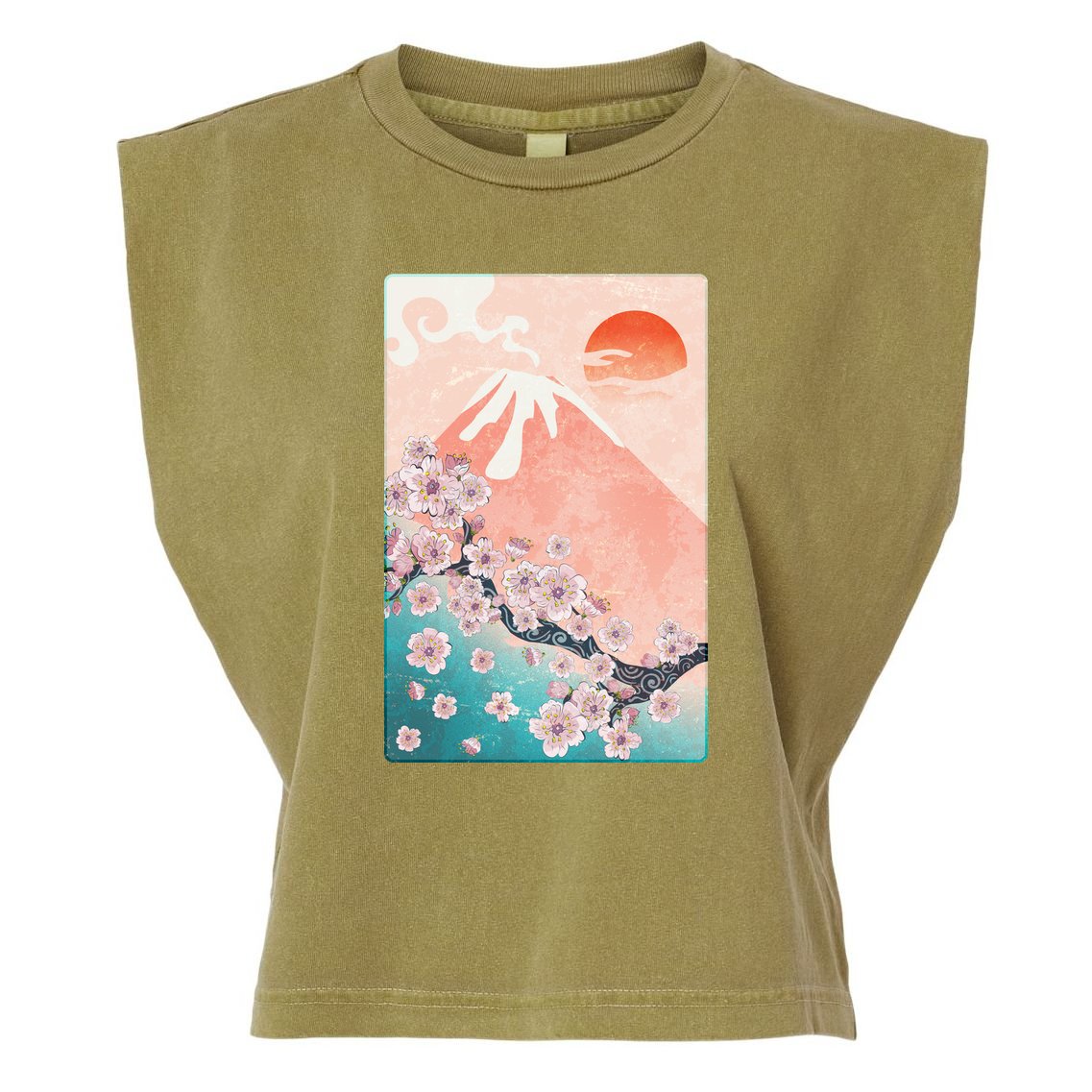 Vintage Japanese Cherry Blossoms with Mount Fuji Garment-Dyed Women's Muscle Tee