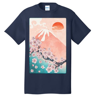 Vintage Japanese Cherry Blossoms with Mount Fuji Tall T-Shirt