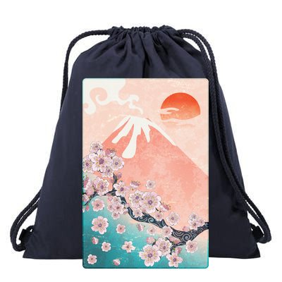 Vintage Japanese Cherry Blossoms with Mount Fuji Drawstring Bag