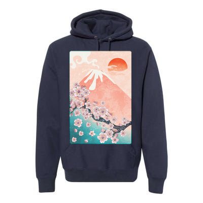 Vintage Japanese Cherry Blossoms with Mount Fuji Premium Hoodie