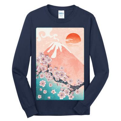 Vintage Japanese Cherry Blossoms with Mount Fuji Tall Long Sleeve T-Shirt