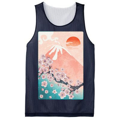 Vintage Japanese Cherry Blossoms with Mount Fuji Mesh Reversible Basketball Jersey Tank