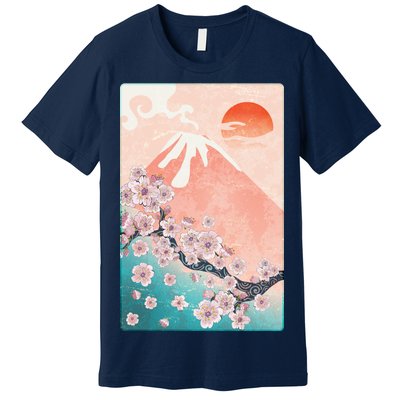 Vintage Japanese Cherry Blossoms with Mount Fuji Premium T-Shirt