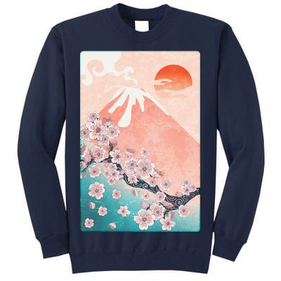 Vintage Japanese Cherry Blossoms with Mount Fuji Tall Sweatshirt