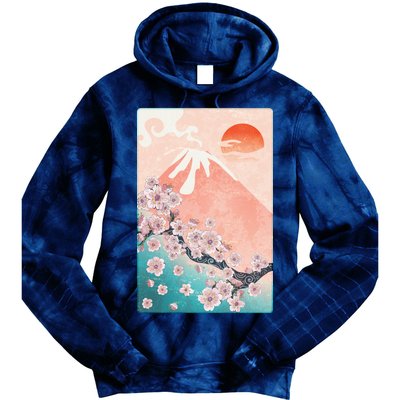 Vintage Japanese Cherry Blossoms with Mount Fuji Tie Dye Hoodie