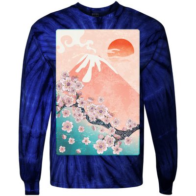 Vintage Japanese Cherry Blossoms with Mount Fuji Tie-Dye Long Sleeve Shirt