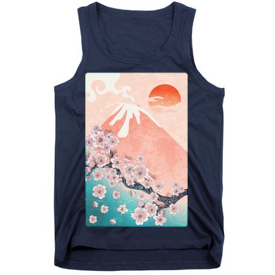 Vintage Japanese Cherry Blossoms with Mount Fuji Tank Top