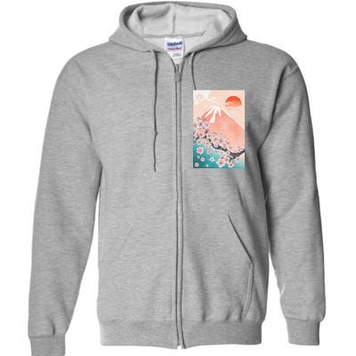 Vintage Japanese Cherry Blossoms with Mount Fuji Full Zip Hoodie