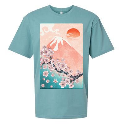 Vintage Japanese Cherry Blossoms with Mount Fuji Sueded Cloud Jersey T-Shirt