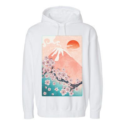 Vintage Japanese Cherry Blossoms with Mount Fuji Garment-Dyed Fleece Hoodie