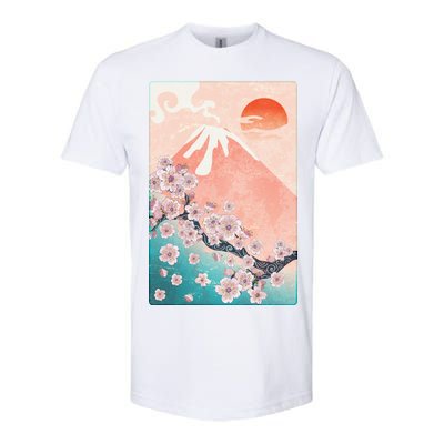 Vintage Japanese Cherry Blossoms with Mount Fuji Softstyle CVC T-Shirt