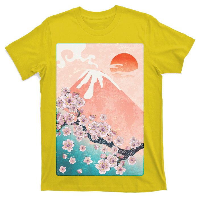 Vintage Japanese Cherry Blossoms with Mount Fuji T-Shirt