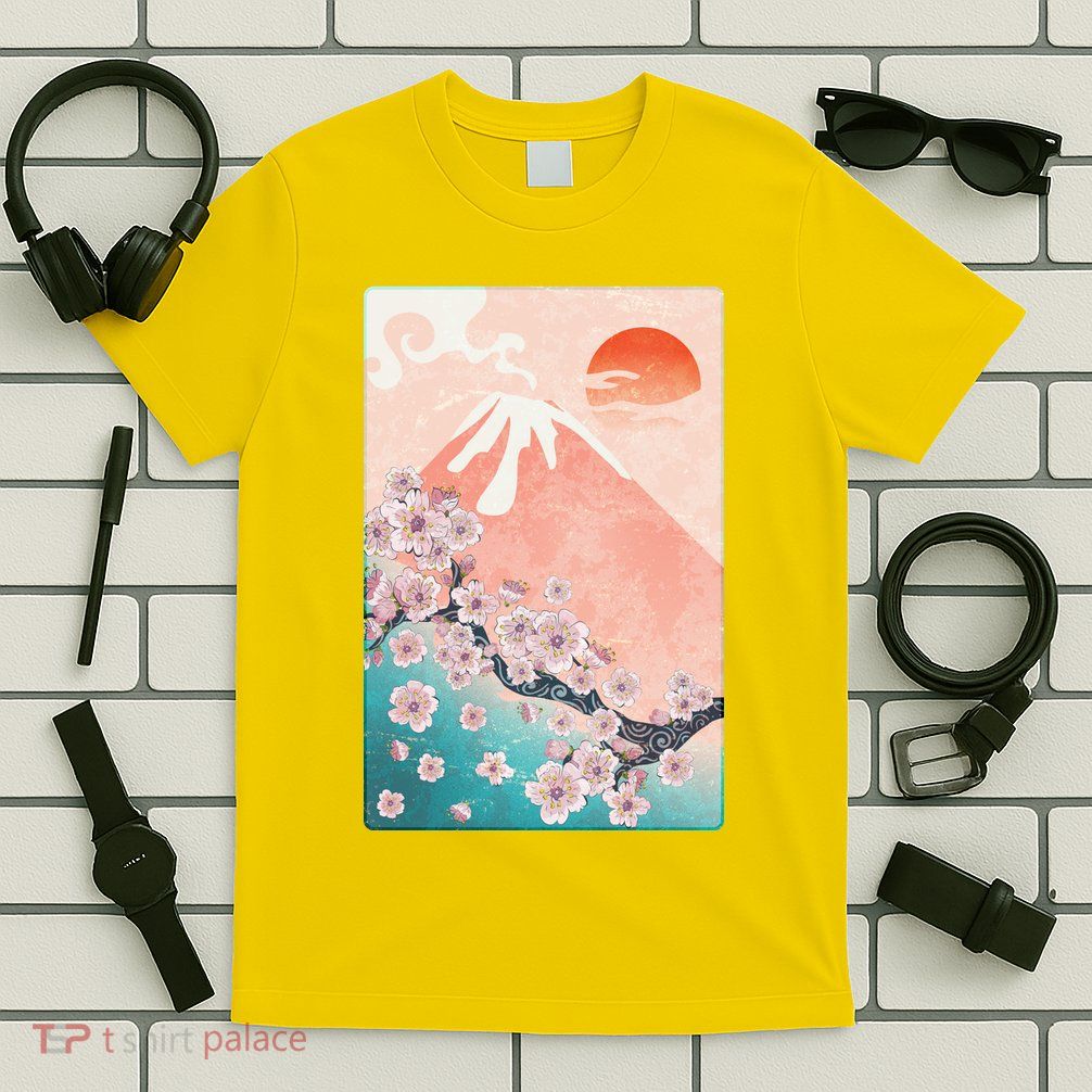 Vintage Japanese Cherry Blossoms with Mount Fuji T-Shirt