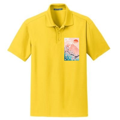 Vintage Japanese Cherry Blossoms with Mount Fuji Dry Zone Grid Polo