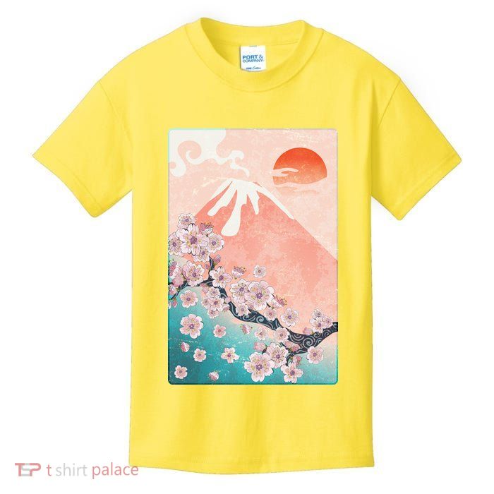 Vintage Japanese Cherry Blossoms with Mount Fuji Kids T-Shirt