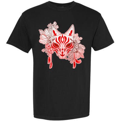 Vintage Japanese Fox Kitsune Mask and Flowers Garment-Dyed Heavyweight T-Shirt