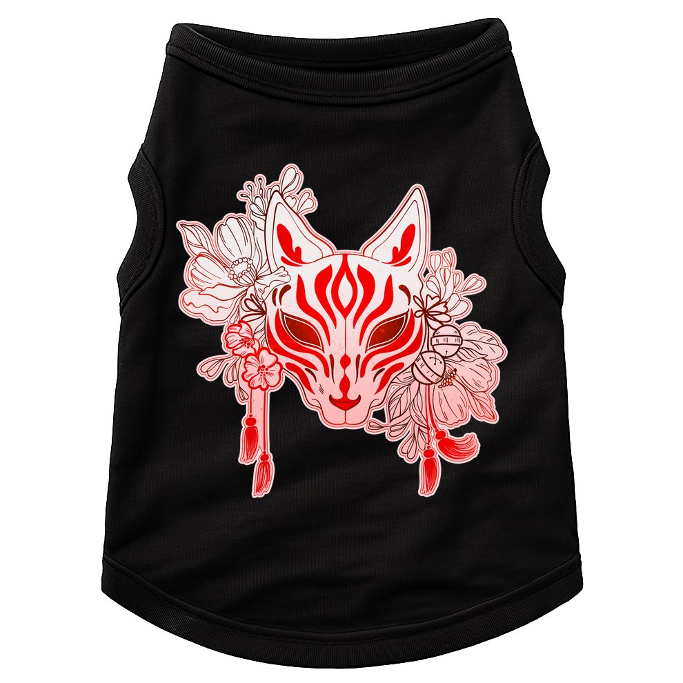 Vintage Japanese Fox Kitsune Mask and Flowers Doggie Tank