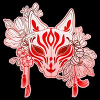 Vintage Japanese Fox Kitsune Mask and Flowers Bucket Hat