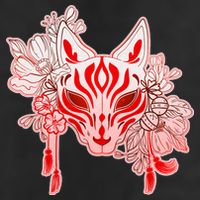 Vintage Japanese Fox Kitsune Mask and Flowers Hat