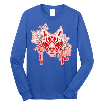 Vintage Japanese Fox Kitsune Mask and Flowers Long Sleeve Shirt