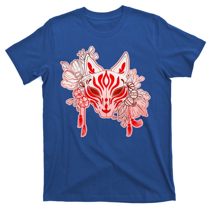 Vintage Japanese Fox Kitsune Mask and Flowers T-Shirt