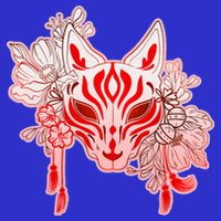 Vintage Japanese Fox Kitsune Mask and Flowers Button