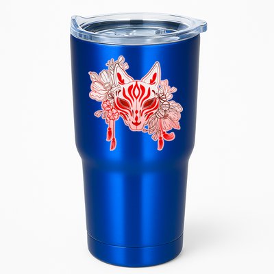 Vintage Japanese Fox Kitsune Mask and Flowers Tumbler