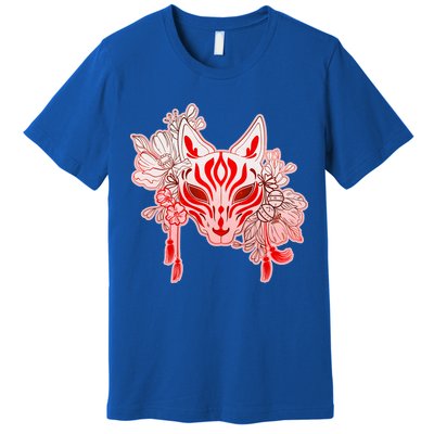 Vintage Japanese Fox Kitsune Mask and Flowers Premium T-Shirt