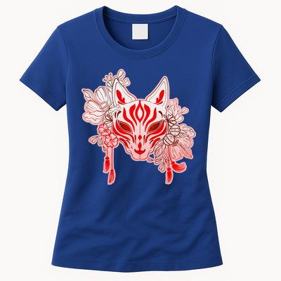 Vintage Japanese Fox Kitsune Mask and Flowers Womens T-Shirt