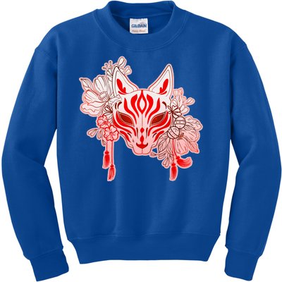 Vintage Japanese Fox Kitsune Mask and Flowers Kids Sweatshirt