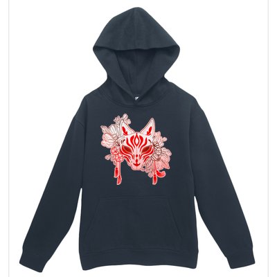 Vintage Japanese Fox Kitsune Mask and Flowers Urban Pullover Hoodie