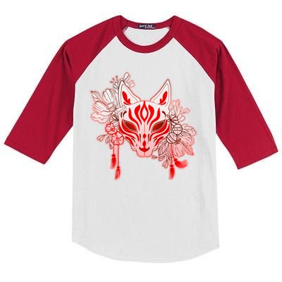 Vintage Japanese Fox Kitsune Mask and Flowers Kids Colorblock Raglan Jersey