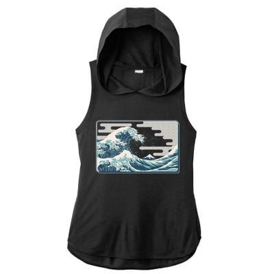 Vintage Japanese Great Wave Ladies PosiCharge Tri-Blend Wicking Draft Hoodie Tank