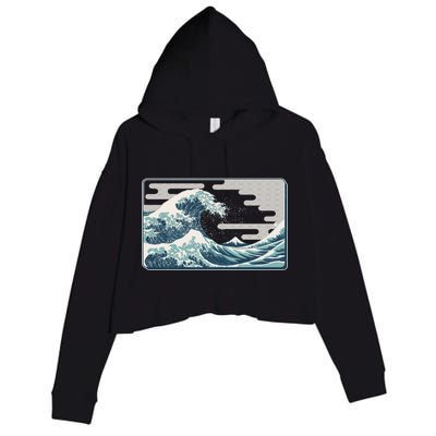 Vintage Japanese Great Wave Crop Fleece Hoodie