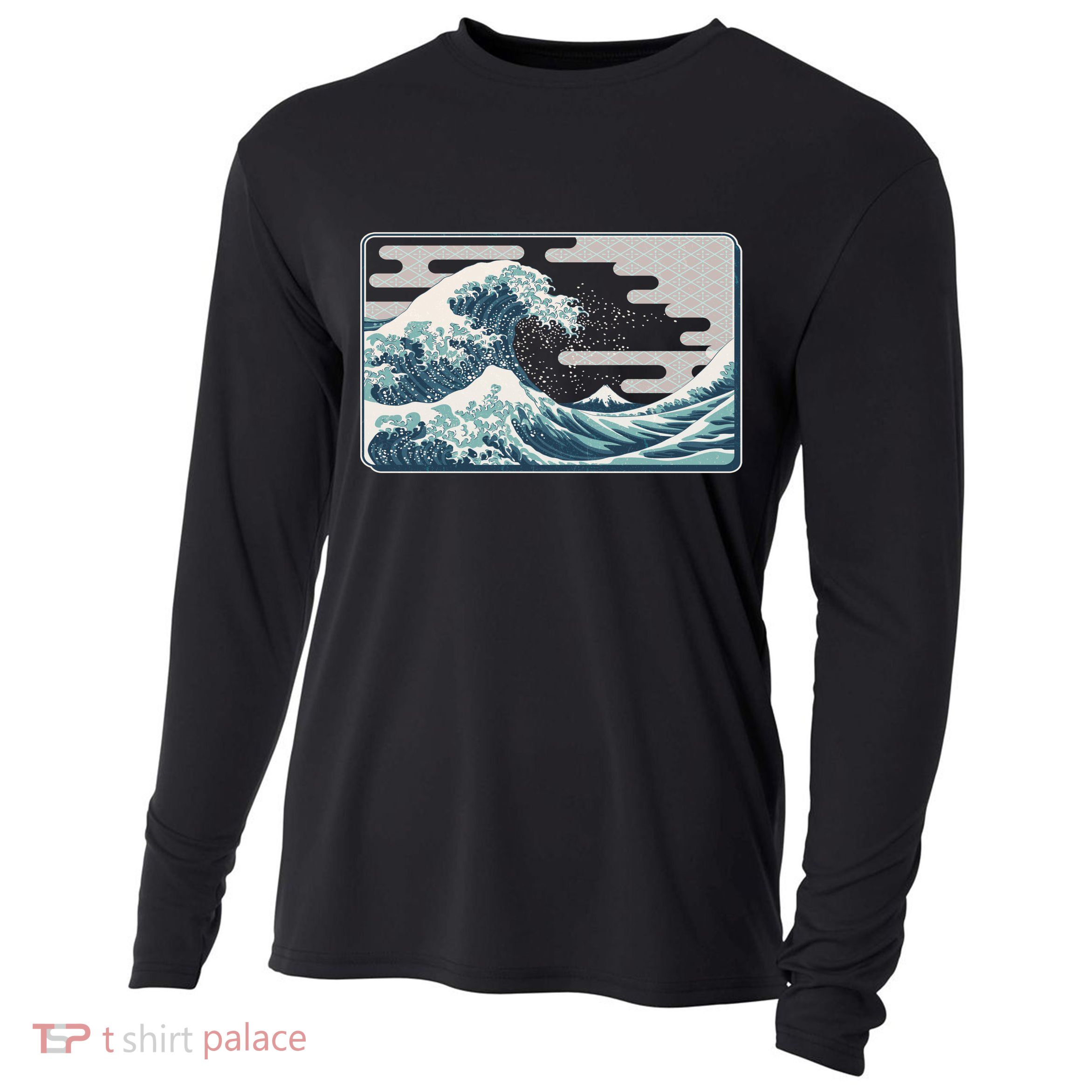 Vintage Japanese Great Wave Cooling Performance Long Sleeve Crew